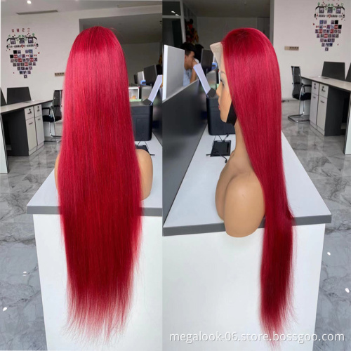 Red 99j Colored Burgundy Straight Lace Front Human Hair Wigs Brazilian Lace Frontal Wigs For Women